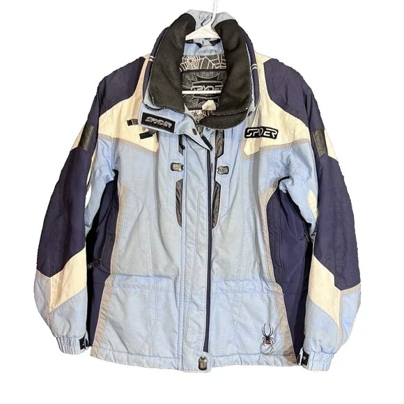 Vintage Spyder Womens Ski Jacket Size 12 Blue White Dermizax-EV X-Static Insulat - Picture 2 of 16